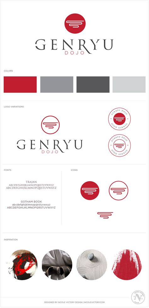 Genryu Dojo Style Guide | Nicole Victory Design Logo Design Concepts, Asian Logo Design Inspiration, Japanese Logo Design Brand Identity, Japanese Style Logo Design, Logo Design Japanese Style, Japan Logo Style, Japanese Logo Style, Japan Branding Design, Japanese Brand Identity