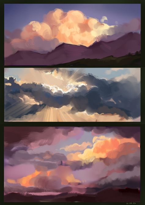 Clouds study art Gouache Painting Clouds, Clouds Concept Art, Drawing Clouds, Cloud Tutorial, Cloud Study, Abstract Clouds, Cloud Artwork, Software Art, Painting Clouds