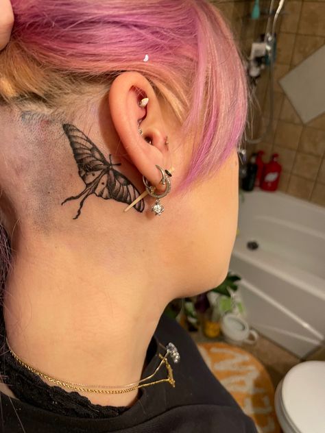 Moth Tattoo Behind Ear, Tattoo Ear, Luna Moth Tattoo, Behind The Ear Tattoo, Behind Ear Tattoos, Tattoo Behind Ear, Moth Tattoo, Luna Moth, The Ear