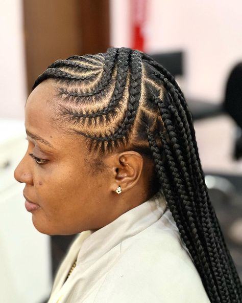 Is a stitch cornrow affair 😍😍😍 Side cornrows stitch braids with medium sized box braids It is November and holiday fever is kicking in;… | Instagram Stitch Braid Hairstyles, Cornrows Stitch Braids, Side Cornrows Braids, Ghana Braids Cornrows, Medium Sized Box Braids, Stitch Braid, Easy Braid Styles, Side Cornrows, Cornrows Natural Hair