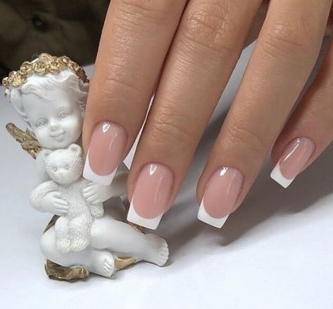 Regular French Nails, Wedding Guest Acrylic Nails, Line French Tip Nails Square, Coffin French Nails Design, Square French Tip Dip Nails, Short White French Tip Acrylic Nails, French Tip Nails Square Long, French Tip Gel Nails Short, Medium Length French Tip Nails