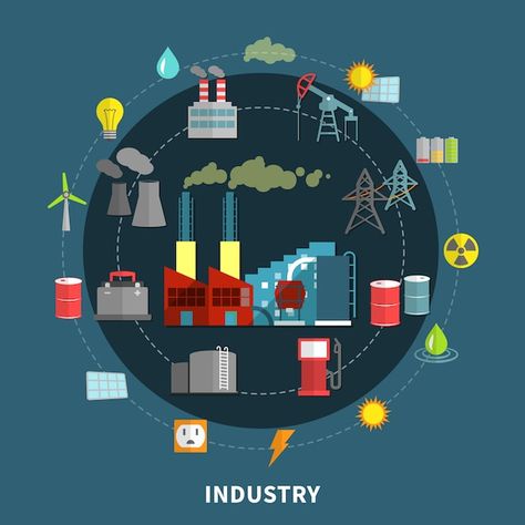 Free vector vector illustration with ind... | Free Vector #Freepik #freevector #nuclear-power #nuclear-energy #nuclear #power-plant Building Silhouette, Gdpr Compliance, Future Buildings, Data Design, Modern Metropolis, Innovative Architecture, Flat Icons Set, Nuclear Energy, Isometric Illustration