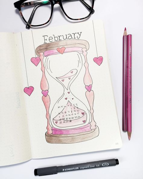 February Bujo, February Month, Nouveau Architecture, Journal Layouts, February Wedding, Journal Idea, Diary Decoration, Refillable Planner, Notebook Ideas