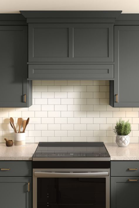 Square Stove Hood, In Cabinet Vent Hood, Flush Range Hood, Kitchen Hood With Storage, Box Kitchen Hood Ideas, Hood Vent Cabinet, Above Kitchen Cabinet Decor Ideas Tall Ceilings, Craftsman Range Hood Ideas, Stove Vent Hood Ideas Small Kitchen