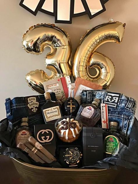 Men’s Birthday Basket Ideas, Basket Birthday Gifts For Him, Birthday Set Up Ideas For Husband, Big Gift Basket Ideas For Boyfriend, Mens Birthday Ideas Gift, 21 Birthday Gift For Boyfriend, Non Expensive Gifts For Boyfriend, Guy Bday Gifts, Gift Basket Ideas For Husband Birthday