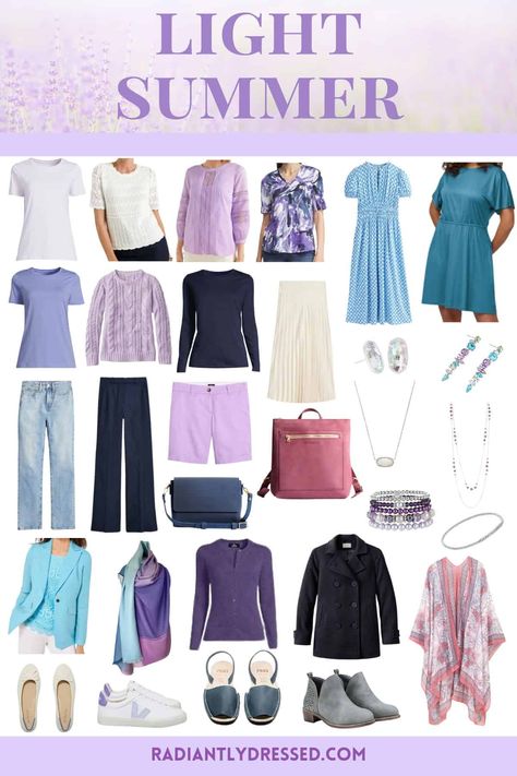 Light Summer Color Analysis Outfits, Summer Light Color Palette, Summer Light Palette, Light Summer Color Palette Outfit Ideas, True Summer Palette Outfits, Light Summer Color Analysis, Summer Color Palette Capsule Wardrobe, Light Summer Capsule Wardrobe, Light Summer Color Palette Outfits