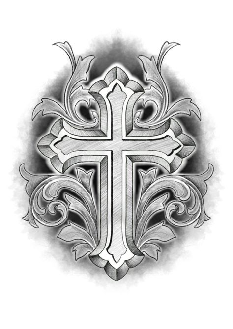 Dramatic Tattoos, Cross Design Tattoo, Cross Tattoo Stencil, Religion Tattoo, Chest Tattoo Sketches, Religous Tattoo, Cross Tattoo Design, Cruz Tattoo, Religion Tattoos