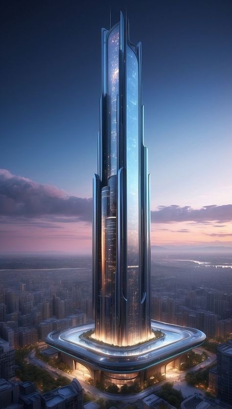 Modern Fantasy Buildings, Skyscraper Concept Art, Fantasy Skyscraper, Skyscraper Architecture Concept, Sci Fi Building Concept Art, Futuristic Building Design, Concept Skyscraper, City Design Concept, Sci Fi Tower