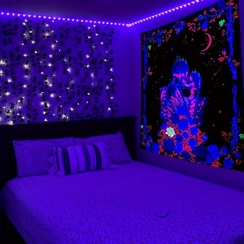 Faster shipping. Better service Black Lights Bedroom, Black Light Room, Wall Tapestry Bedroom, Trippy Room, Purple Bedrooms, Chill Room, Purple Rooms, Tapestry Bedroom, Indie Room