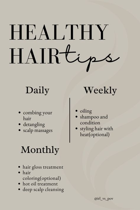 An easy guide to a beginner's journey for healthy hair routine and tips. Hair Improvement Tips, Hair Oiling Schedule, Tips To Have Long Hair, Hair Care Routine For Beginners, Weekly Curly Hair Routine, How To Keep Healthy Hair, How To Get Your Hair Healthy Again, Health Hair Tips, Soft Hair Routine