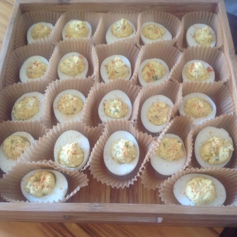 No Deviled egg tray? No worries...I used cupcake holders! Definitely something Macgyver would have done #whatwouldmacgyverdo