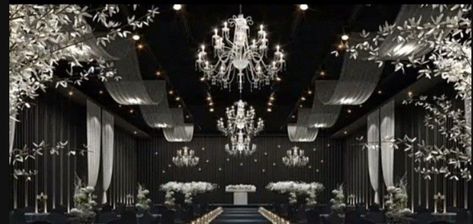 Rich Wedding Venues, Debut Background, Korean Wedding Venues, Korean Wedding Decorations, Mafia Wedding Aesthetic, Wedding Venues Black, Wedding Venue Black, Mafia Wedding, Dark Wedding Theme