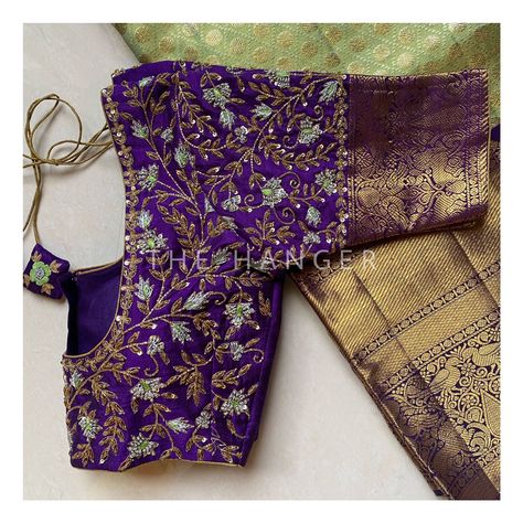 All Over Blouse Work Designs, Violet Colour Maggam Work Blouses, Pastel Pink Maggam Work Blouse, Maggam Work For Bride Blouse, New Bridal Blouse Design, Magam Work Designs For Bride, Blue Colour Blouse Designs, All Over Work Blouse Design, Embroidery Work Blouse