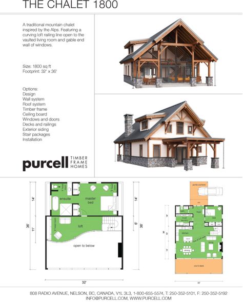 THE CHALET 1800 – PURCELL Prefabricated Architecture, Timber Frame Plans, Chalet Design, Timber Frames, Cabin Floor Plans, Cabin House Plans, Prefabricated Houses, Timber Frame Homes, Cottage Plan