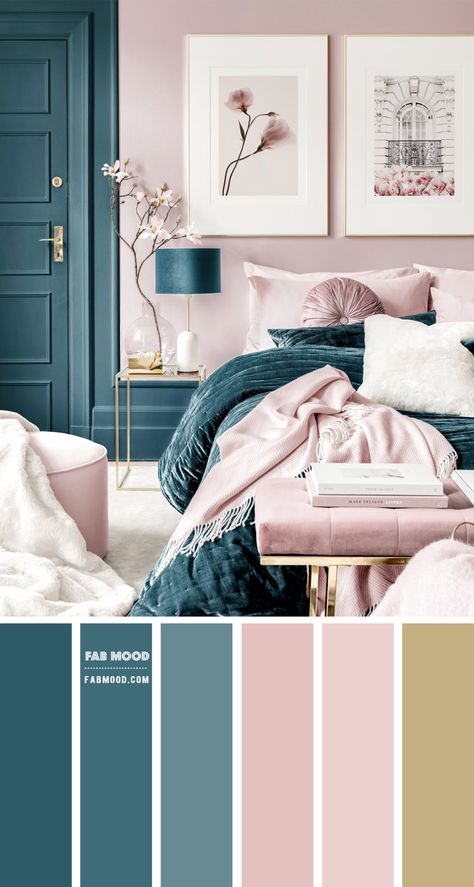 20 Best Bedroom Colour Combination Ideas : Blue Teal and Blush Bedroom Pink And Teal Bedroom, Teal And Pink Bedroom, Blue And Pink Bedroom, Blush Bedroom, Best Bedroom Colors, Bedroom Color Combination, Gallery Wall Bedroom, Teal Bedroom, Interior Design Per La Casa