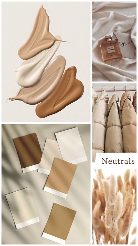 Neutrals Aesthetic Mood Board Neutral Mood Board Fashion, Neutrals Mood Board, Makeup Mood Board Inspiration, Neutral Brown Aesthetic, Beige Mood Board, Neutral Mood Board, Color Palette Brand, Nude Color Palette, Materials Board Interior Design