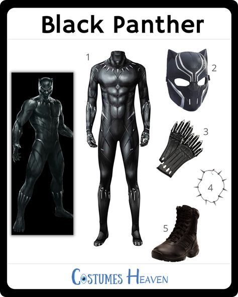 Try out the Black Panther costume to become one of the most beloved Marvel characters. It's a great cosplay option for anyone who loves superheroes. #BlackPanther #cosplay #halloweencostume #costumesheaven Black Panther Costume Woman, Black Panther Costume Design, Wakanda Forever Costumes, Black Panther Animal Costume, Black Panther Wakanda Forever Costume, Black Panther Suit, Black Panther 1, Panther Costume, Fierce Makeup