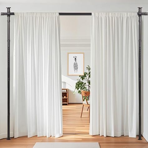 Amazon.com: Anndason Room Divider, Room Divider Curtain Rod 4-10ft (H) 28-70inch(W) No Drilling Adjustable Curtain Rod Wall Divider for Room Separation Heavy Duty Floor to Ceiling Hanging Room Divider (Black) : Home & Kitchen Spa Room Curtain Divider Ideas, Curtain As Room Divider, Using Curtains To Separate Rooms, Moveable Walls Room Dividers, Curtain Wall Divider, Curtains To Separate Rooms, Curtain Divider Ideas, Movable Walls Room Dividers, Room Curtain Divider