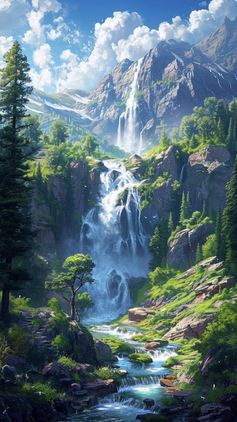 Aesthetic wallpapers, full colour wallpapers HD #MobileWallpaper #AestheticWallpaper Waterfall Hd Wallpaper, Waterfall Wallpaper Hd, Full Screen Hd Wallpapers, Huge Waterfall, Waterfall Aesthetic, Fantasy Artwork Landscape, Landscape Panorama, Waterfall Wallpaper, Waterfall Paintings