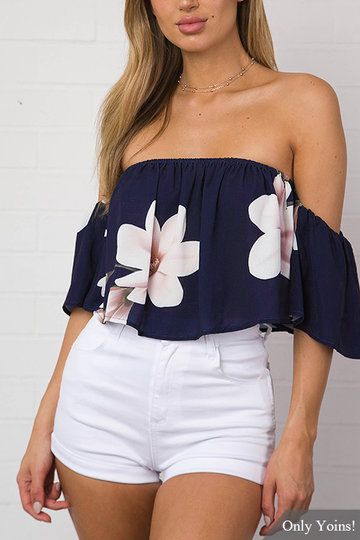 Vestiti In Jeans, Mode Ulzzang, Boho Mode, Floral Print Crop Top, Couture Mode, Off Shoulder Top, Print Crop Tops, Cute Summer Outfits, Chiffon Blouse