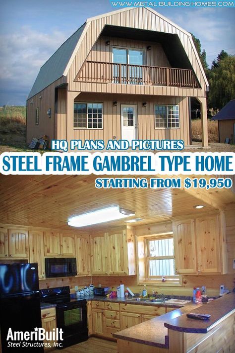 Steel Frame Gambrel Type Homes Starting from $19,950. Are looking for a big house but low on budget? We have a good news for you! We have an amazing steel frame gambrel-style metal building homes for those on a tight budget! With this type of house, you can benefit from its low maintenance design.#metalhousing #metalhouse #Metalbuildinghomes #housingsolution #SteelFramehomes Low Budget Homes, Tiny Homes Connected By Breezeway, Metal Shed House, Gambrel Barn House, Building A House On A Budget, Shed Business, Small Metal Building Homes, Cheap Houses To Build, A Big House