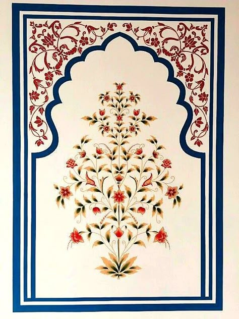 Mughal Flower Motif, Traditional Wall Paint, Mughal Motifs, Mughal Flower, Frames Diy Crafts, Mughal Art Paintings, Mughal Architecture, Mughal Paintings, Pichwai Paintings