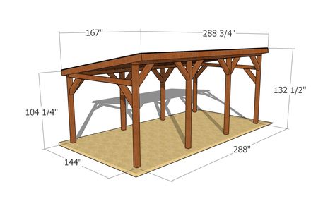 Single Car Lean to Carport - Free DIY Plans | HowToSpecialist - How to Build, Step by Step DIY Plans Shed Roof Carport, Detached Carport, Lean To Carport, Carport Addition, Pools And Patios, Lean To Roof, Carport Plans, Support Beam, Asphalt Roof Shingles