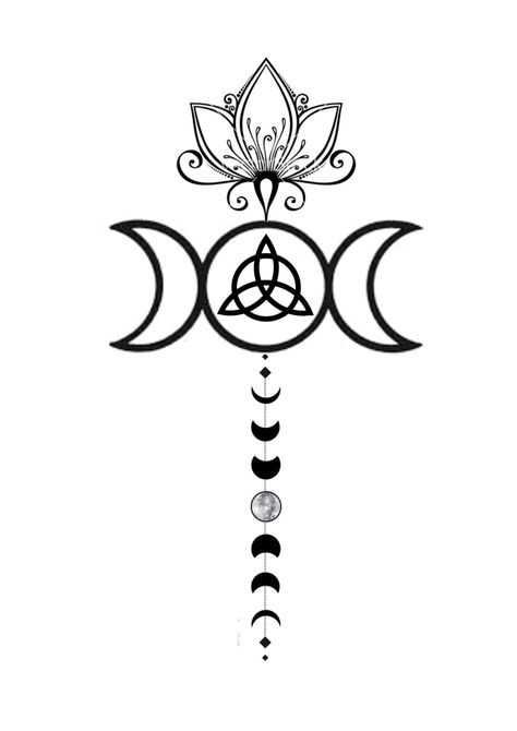 Triple Moon Triquetra Tattoo, Witch Aesthetic Black And White, Wiccan Spine Tattoos, Good Witch Tattoo Ideas, Wicca Symbols Tattoo, Wiccan Tattoos For Women Pagan Symbols, Simple Witchy Tattoos For Women, Pagan Tattoos For Women, Witchy Tatoos Ideas