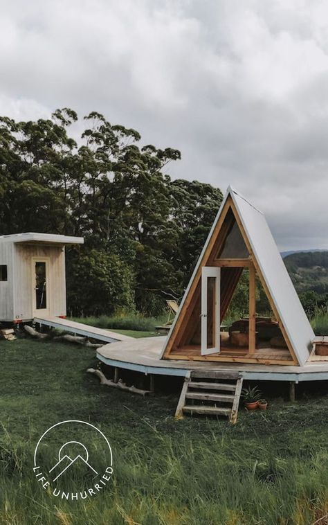 A Frame Cabin Ideas, Mini A Frame Cabin, A Frame Glamping, Small A Frame House, Tiny A Frame, A Frame Tiny House, Small A Frame Cabin, Small A Frame, Camp Cabins