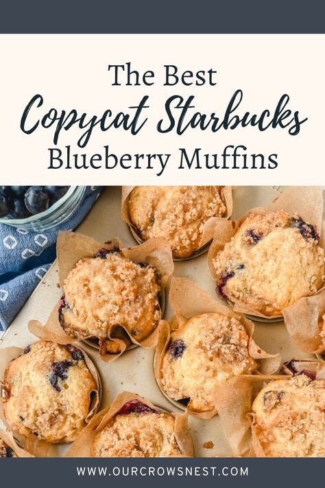 Easy and delicious Copycat Starbucks Blueberry Muffins stuffed full of fresh blueberries and topped with a delightful brown sugar streusel! #easymuffins #blueberrymuffins Streusel Topped Blueberry Muffins, Blueberry Pie Muffins, Streusel Blueberry Muffins, Blueberry Strudel Muffins, Copycat Starbucks Blueberry Muffin, Starbucks Muffins Copycat, Bakery Style Blueberry Streusel Muffins, No Milk Blueberry Muffins, My Favorite Muffin Copycat Recipes