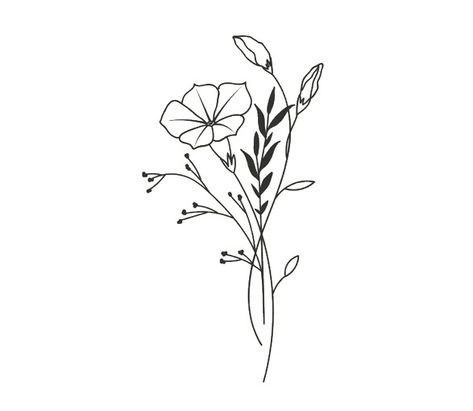 Petunias Tattoo Design, Flowers Intertwined Tattoo, Petunia Flower Drawing, Petunia Drawing Simple, Ipomoea Tattoo, Double Flower Tattoo, Petunia Tattoo Simple, Petunia Flower Tattoo, Petunia Tattoo