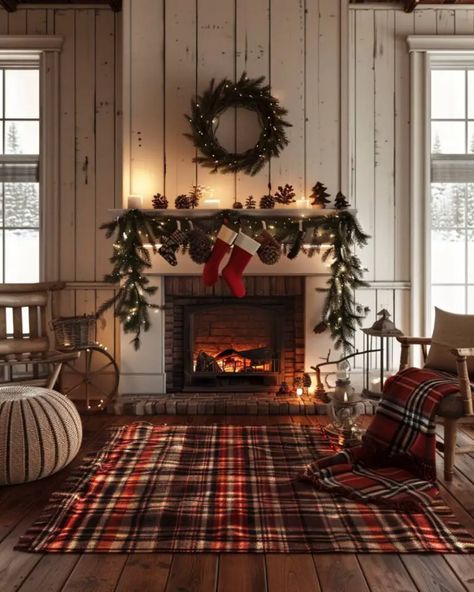 45 Farmhouse Christmas Decor Living Room Ideas - Home Soils Natal, Christmas Cosy Aesthetic, Warm Cozy Christmas Aesthetic, Cozy Christmas Home Decor, Small Living Room Christmas Decor Ideas, Christmas Decor Ideas For Living Room, Farmhouse Christmas Decor Living Room, Cozy Christmas Room, Fireplace Christmas Decorations