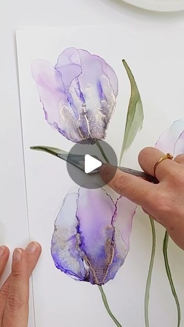 Alcohol Ink Flowers, Floral Tutorials, Floral Projects, Tulips Art, New Tools, Creative Challenge, Alcohol Ink Art, Alcohol Inks, Painting Videos