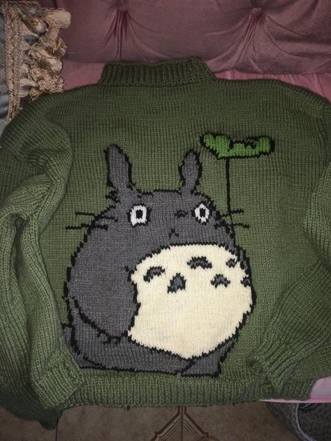 Totoro Crochet Shirt, Studio Ghibli Knit Sweater, Totoro Knitted Sweater, Totoro Crochet Grid, Totoro Graph, Studio Ghibli Knit, Studio Ghibli Knitting Patterns, Crochet Totoro Bag, Totoro Clothes