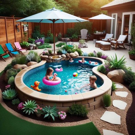 Discover 38 Small Backyard Pool Ideas: Maximizing Your Outdoor Oasis » HomeDecorFull Florida Back Patio Ideas, Small Backyard Pool Landscaping Ideas, Pretty Backyards With Pool, Back Yard With Pool Area, Little Pools Backyard, Pool In Small Backyard Ideas, Yard Oasis Ideas, Splash Pools Backyard, Pools In Small Backyards