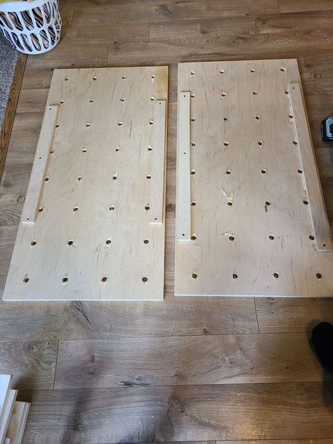 Painting A Pegboard, Peg Board Shelves Diy, Peg Board Shelf, Peg Board Shelves, Diy Peg Board, Board Shelf, Finished Plywood, Plywood Board, Plywood Shelves