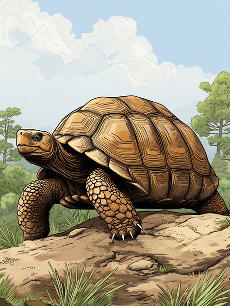 Cute Tortoise Cartoon, Desert Tortoise Drawing, Jungle Animal Drawings, Tortoise Sketch, Tortoise Painting, Tortoise Illustration, Elephant Art Drawing, Land Turtle, Tortoise Art