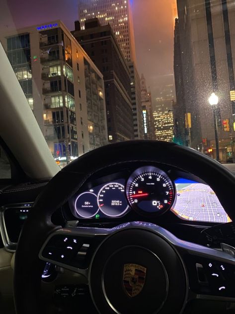 Driving Aesthetic Porsche, Porsche Aesthetic Interior, Driving Porsche Aesthetic, Driving In Car Aesthetic, Driving Car Aesthetic Night, Car Interior At Night, Getting A Car Aesthetic, Luxury Car Aesthetic Night, Vision Board Driving