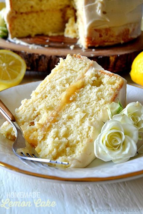 This recipe for Lemon Cake is the BEST EVER! Moist and tender homemade lemon cake with a stick-to-your-fork crumb, a juicy lemon curd filling and a light and luscious lemony cream cheese frosting! Easy, fast, impressive and delicious! Very Lemony Lemon Cake, Light And Fluffy Lemon Cake, Best Ever Lemon Cake, Best Lemon Cake Recipe Moist, The Best Lemon Cake, Lemon Curd Cake Recipe, Lemon Cake Moist, Recipe For Lemon Cake, Best Cake Recipe Ever