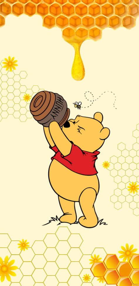 Winnie The Pooh Bees, Winnie The Pooh With Honey, Winnie The Pooh Background, Winnie The Pooh Wallpaper, Pooh Wallpaper, Winnie The Pooh Hunny, Winnie Poo, Disney Phone Backgrounds, Winnie The Pooh Drawing