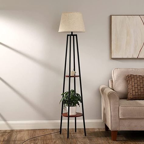 Dimensions 15"D x 15"W x 65"H Lamp With Shelves, Shelf Floor Lamp, Farmhouse Floor Lamps, Farmhouse Flooring, Lamp Makeover, Floor Lamp Bedroom, Floor Lamp With Shelves, Floor Lamps Living Room, Contemporary Floor Lamps