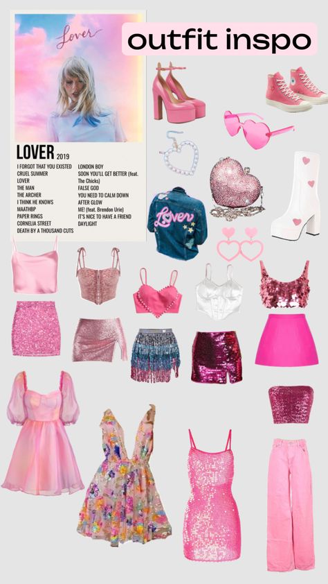 #lover #taylorswift #outfitinspo Taylor Swift Lover Dress Ideas, Things To Wear To The Eras Tour, Eras Tour Costumes Ideas, The Ears Tour Outfits, Lover Era Accessories, Taylor Lover Outfits, Eras Outfits Lover, Taylor Swift Eras Tour Lover Outfit, Taylor Swift Eras Tour Fits