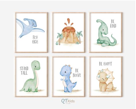 Gender Neutral Dinosaur Nursery, Dinosaur Baby Room, Watercolour Dinosaur, Baby Room Wall Decals, Boy Room Wall Decor, Dinosaur Posters, Boys Playroom, Green Dinosaur, Dinosaur Nursery