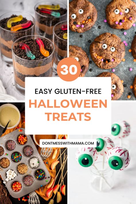 30 Easy Gluten-Free Halloween Treats - Don’t Mess with Mama Gluten Free Halloween Treats, Gluten Free Halloween, Halloween Candy Bar, Gluten Free Tacos, Halloween Cookie, Best Gluten Free Recipes, Gluten Free Pizza, Gluten Free Treats, Gluten Free Pasta