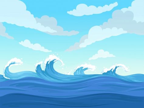 Ocean surface wave background | Premium Vector #Freepik #vector #background #water #cloud #waves Sea Illustration Art, Waves Cartoon, Sea Vector, Underwater Cartoon, Ocean Surface, Liquid Pattern, Sea Surface, Underwater Background, Wave Drawing