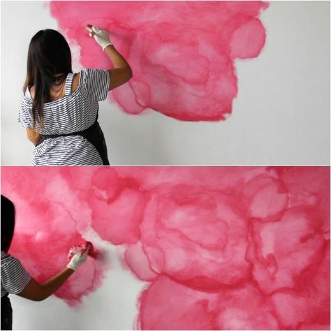 [VIDEO TUTORIAL] How to Stencil a DIY Watercolor Mural - Painting Pink Floral Wall Art with Large Wall Stencils from Royal Design Studio Salon Wall Mural, Diy Painted Wall Mural, Abstract Wall Mural Diy, Watercolor Mural, Large Wall Stencil, Watercolor Art Diy, Professional Watercolor, Diy Wall Painting, Diy Wand