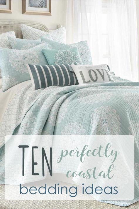 10 Coastal Bedding Ideas Coastal Bedding Sets Bedroom, Beach House Bedding Coastal, Beach House Bedding Ideas, Coastal Guest Bedroom Twin Beds, Beachy Comforter Sets, Rustic Coastal Bedding, Coastal Bed Comforters, Coastal Chic Bedroom Walmart, Coastal Bedspreads Beach Bedding