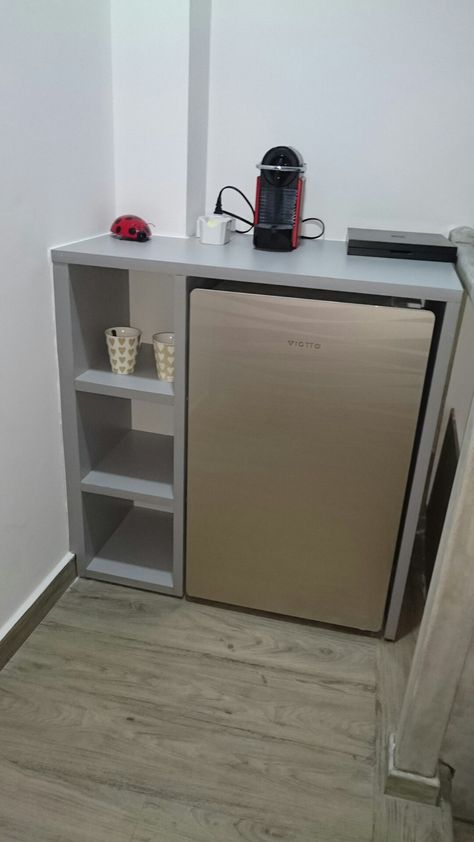 Mini Bar Refrigerator, Mini Fridge Room Ideas, Coffee Mini Bar, Mini Fridge Bar Cabinet, Mini Fridge Bar, Mini Bar Fridge, Mini Fridge Cabinet, Mini Fridge Stand, Apartment Bar