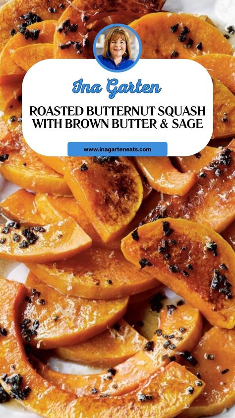 Ina Garten Roasted Butternut Squash With Brown Butter & Sage Butternut Squash With Herbed Ricotta, Butternut Squash Sage Recipes, Brown Butter Sage Butternut Squash, Whole Roasted Butternut Squash, Utter It Squash Recipes, Butternut Squash Seasoning, Butternut Squash Recipes Side Dishes, Italian Butternut Squash Recipes, Butternut Squash Seeds Roasted