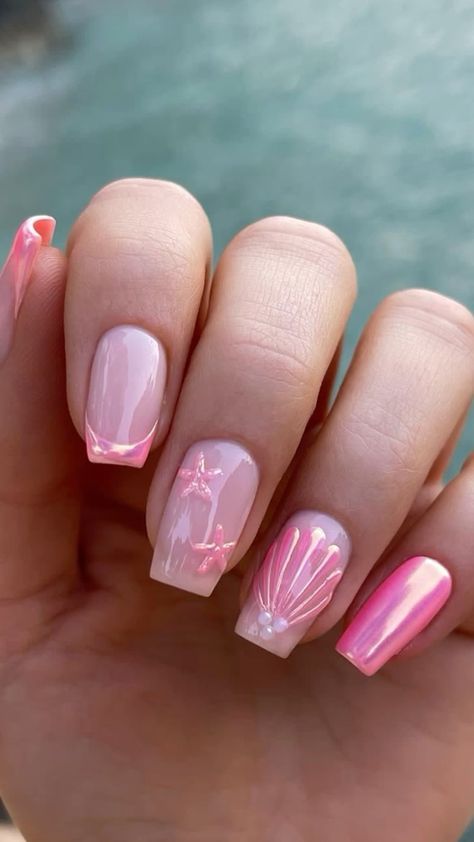 Vacation Nails Chrome, Nails Ideas Summer 2024, Natural Chrome Nails, Nails Summer Chrome, Summer Nails Chrome, Graduation Nails Acrylic, Chrome Nails Summer, Nail Art Natural, Summer Aura